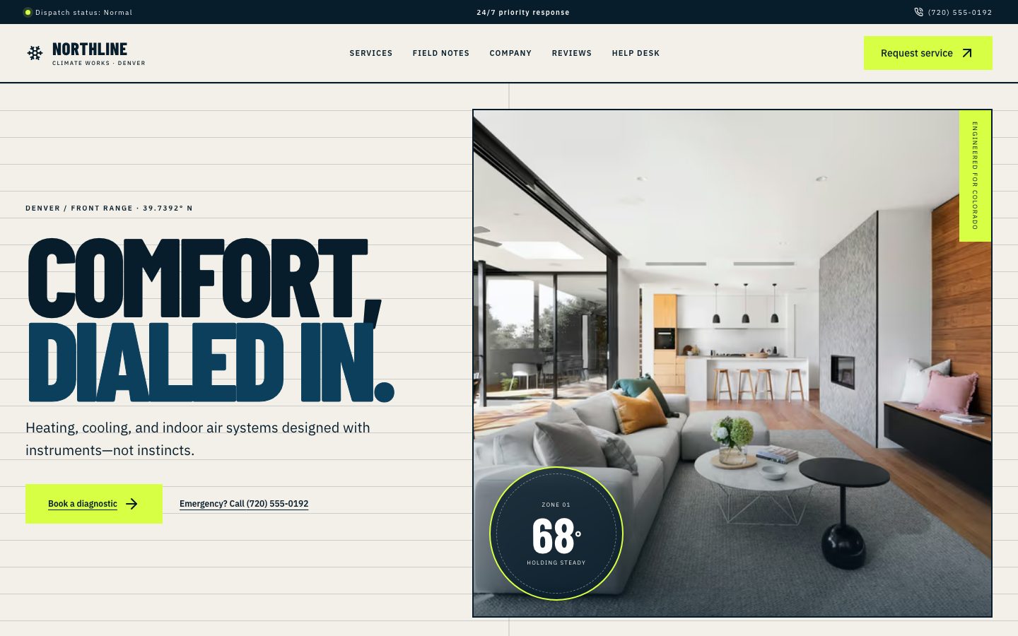 Concept homepage for Northline Climate Works, an HVAC service business